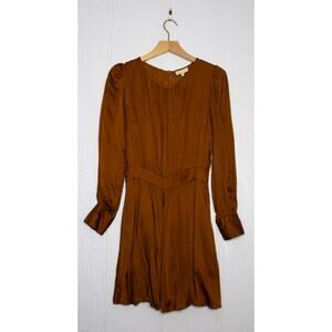BYTIMO 'Maple' Bronze Satin Long Sleeve Flounce Skirt Dress NWT MEDIUM